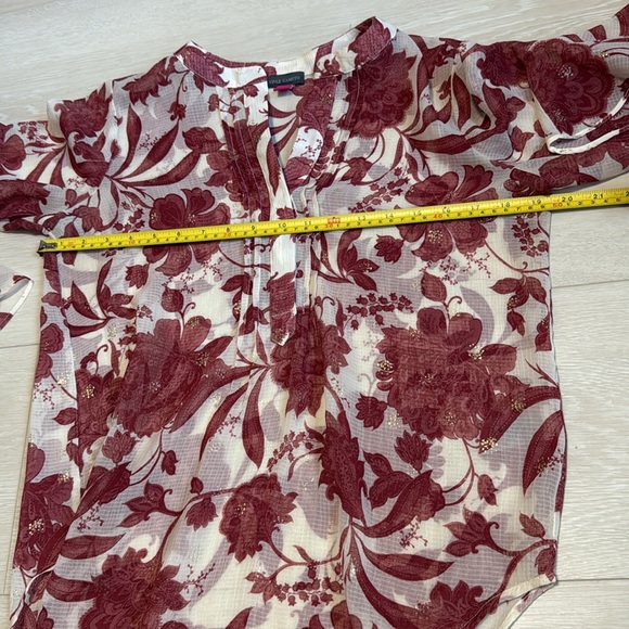 Vince Camuto Red Flutter Sleeve Blouse with Mandarin Collar - Picture 4 of 8